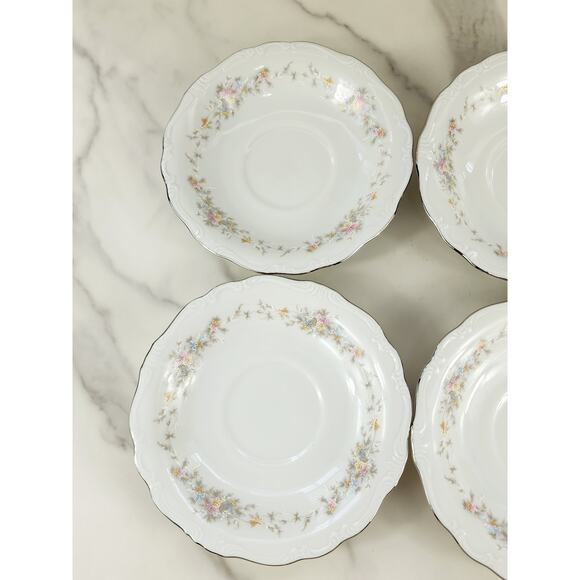 Johann Haviland Floral Splendor Saucers 6 1/4" Silver Trim 80s Germany x4 Vtg - Picture 10 of 16